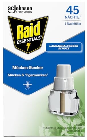 Raid Essentials Mückenstecker 45 Nächte Nachfüller, Elektrischer Insekten-Schutz vor Mücken & Tigermücken, 1er Pack (1 x 32 ml), Tablette