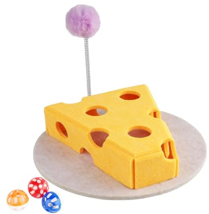 Filz Puzzle Box Intelligenzspielzeug Für Katzen - Interaktives Katzen Intelligenzspielzeug mit 3 Klingelballs und lustiger Katzenstock, Katzenspielzeug, Fummelbrett Katze, Krallenschleifen fördert