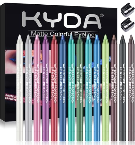 KYDA 14 Farben Lidschatten Eyeliner Stift Set, Metallic Eyeliner Gel Stift für Frauen Eye Liner Professionelles Augen Makeup Set