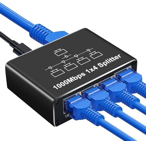 Dictien LAN Switch 1 Auf 4 1000Mbps Netzwerk Ethernet Splitter 4 Port Aluminium Gigabit Switch RJ45 mit Type-C Stromkabel für Computer, Switch, Hub, Router, ADSL, Set-Top Box, Digital-TV usw.