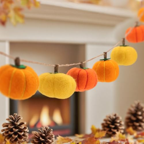 Mini Filz Kürbis Deko Set, 9 Stück, Herbst Thanksgiving Dekorationen, Kürbis Girlande für Halloween, Herbstdeko Innen Aesthetic