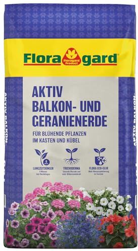 Floragard Balkon- & Geranienerde 60 L – torfreduzierte Spezialerde mit lockerer, nährstoffreicher Struktur – ideal für Geranien, Sommer- & Kübelpflanzen für kräftiges Wachstum & üppige Blüten