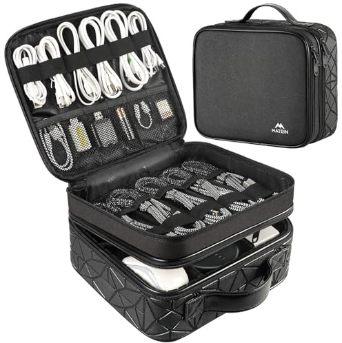 MATEIN Kabeltasche Organizer, Kabeltasche Groß Reise 3 Schicht, Kabel Organizer Tasche, Kabel Tasche Kabelaufbewahrung Ladekabel Elektronik Tasche für für Handy, Netzteil, Ladekabel, Tablet, Schwarz