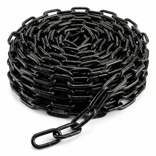 QWORK® 5M Stahl Warnkette, Schwarz Absperrkette aus Ø 5mm Verzinkter Stahl