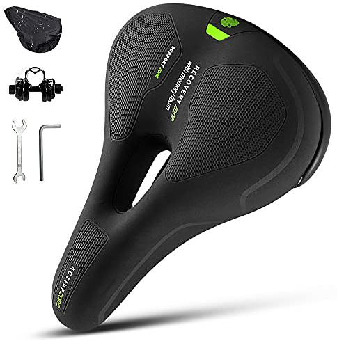Fahrradsattel Herren Damen Bequem, Trekking MTB Sattel Fahrrad Sattel Mountainbike Fahrradsitz mit Reflektor, Regenschutz Hohl Ergonomisch Memory Foam Trekkingsattel für E-Bike Trekkingrad Tourenrad