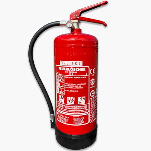 Pulver Feuerlöscher 6kg | Geeignet für die Brandklassen ABC | 43A 233B C | 12 Löscheinheiten (LE) | Gemäß DIN EN 3-7 | mit Wandhalterung
