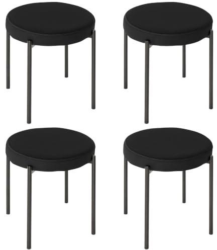 HOMCOM Esszimmerhocker 4er Set Stapelhocker mit Samtoptik Schwarz | Hocker aus Metall, Küchenhocker, Polsterhocker, Kleine Hocker, Esszimmer Wohnzimmer
