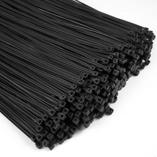Haiane 1000 Stück Kabelbinder Schwarz 200mm, Kabelbinder uv Beständig, 4.8mm Breite Cable Ties Zugfestigkeit Von Bis Zu 22kg für Kabelmanagement,Gartenarbeit,Wohnen,Werkstätten