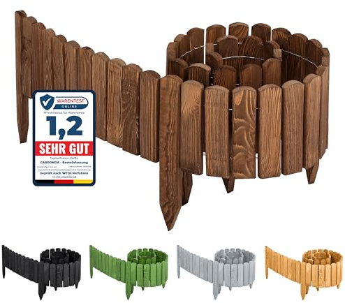Garronda Rasenkante Beeteinfassung aus Holz flexibel 200 x 10 cm Rollborder für Rasen und Beet Beetumrandung und Beetbegrenzung Gartenzaun zum Stecken Holzzaun GD-0046 (Dunkelbraun)