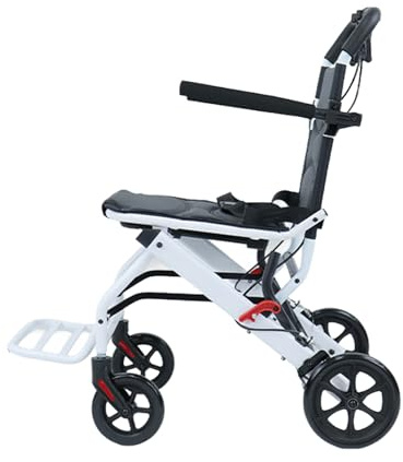 Ultraleichter faltbarer Rollstuhl, Karbonstahl-Legierung, Rollstuhl mit 360° drehbarem Lenker, PU-Reifen, 8,2 kg, kompakt für Reisen, ideal für ältere und behinderte Rollstühle