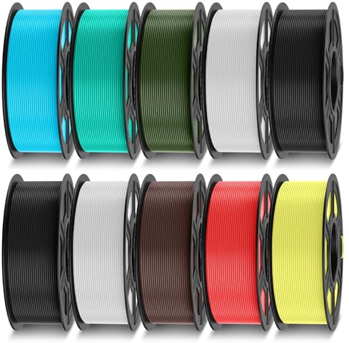 TECBEARS PLA Filament 1.75mm Bundle, 10kg 3D Drucker Filament PLA, 1kg pro Spule (2.2lbs),10kg PLA Filament (Schwarz+Schwarz+Weiß+Weiß+Himmelblau+Schokolade+Zitronengelb+Kirschrot+Mintgrün+Olivgrün)