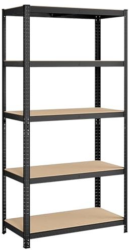 SONGMICS Regal mit 5 Ebenen, 50 x 100 x 200 cm, Kapazität 600 kg, verstellbare Bretter, Industriestil, für Küche, Wohnzimmer, Schwarz GLR050B01