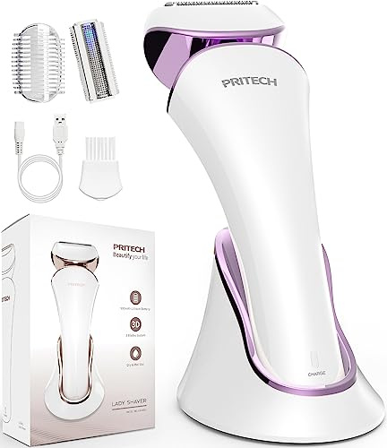 Elektrischer Rasierer für Frauen, Damenrasierer, Bikini-Trimmer, Körperhaarentfernung für Beine und Achselhöhlen, schmerzlos, kabellos, wiederaufladbar, nass und trocken (Weiß-lila)