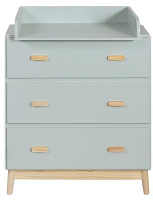 Rebecca Mobili Kommode mit Wickeltisch, Wickeltisch Kommode, Aqua Grün Braun, Kiefern MDF, Kompakt, mit Abnehmbarem Wickeltisch - Maße HxBxT: 100 x 80 x 42 cm - Art. RE6985