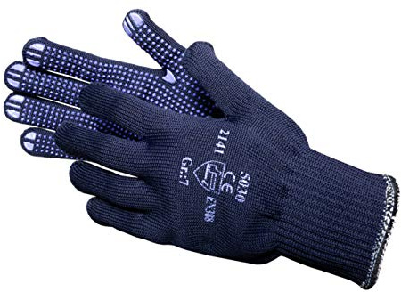 JAH Baumwoll-Polyester-Strickhandschuh in Blau mit PVC-Noppen | Griffig mit PVC-Noppen und fein gestrickt für Lager sowie Garten und Montage