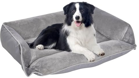 Dogat Hundebett waschbar, Hundesofa, 89x64cm | 4 Größen (S-XL), Flanell-Oberfläche, rutschfest, Hundekissen mit Reißverschluss für kleine, mittlere & große Hunde, Grau