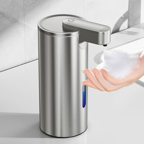 Fantictas Automatischer Schaumseifenspender Edelstahl, USB-C, 3 Stufen | Berührungsloser Sensor, feiner Schaum, 2000mAh USB-C Akku, 3 Stufen, IPX4 Spritzschutz, SUS304 Edelstahl für Bad & Küche