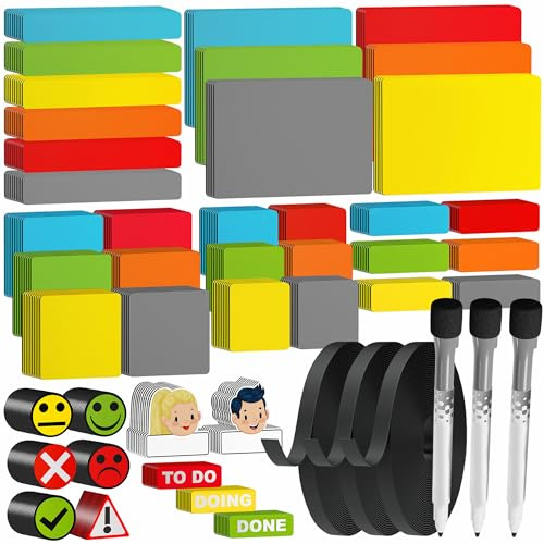 ATWAM 741 Magnetstreifen Beschreibbar Mega Set - Verschiedene Größen - 6 Farben - Scrum & Kanban - Beschreibbare Magnete - Für Whiteboard, Magnettafel, Magnetwand & Kühlschrank