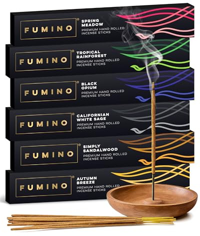 Fumino Räucherstäbchen Set Essentiell – Handgefertigte Masala Agarbatti für Entspannung, Meditation & Duft – 6 Boxen, 84 Stäbchen
