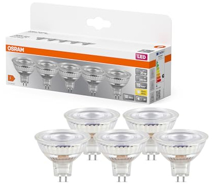 Osram LED BASE MR16, Vorteilspack mit 5 Niedervolt Leuchtmittel, ersetzt herkömmliche 35W Reflektor Glühbirnen, warmweiß (2700K), 3.8W, GU5.3 Sockel, mattes Glas, nicht dimmbar