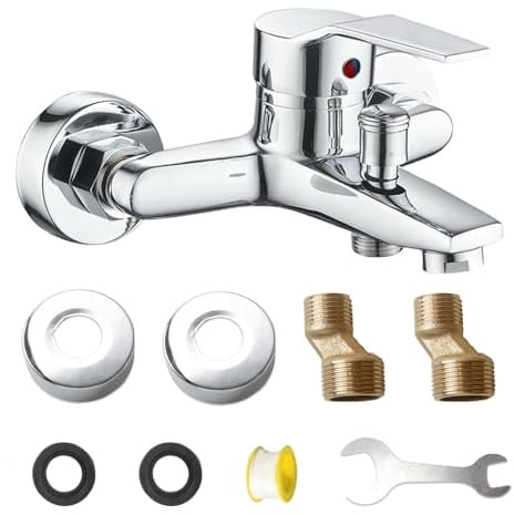Mischbatterie Badewanne Kit, Badewannenarmatur, Heiß und Kalt Wasserhahn Badewanne mit Montagezubehör, Badewanne Einhebel Wandmontage Duscharmatur für Dusche und Wanne