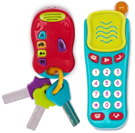 Battat Spielzeugtelefon & Schlüsselbund mit Licht und Geräuschen | 2-teiliges Set mit Spielzeugtelefon und Schlüsselbund mit Licht und Geräuschen, für sensorisches Spielen, 10+ Monate