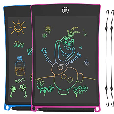 2 Pack Zaubertafel 8,5 Zoll, LCD Schreibtafel Spielzeug ab 3 4 5 6 + Jahre, Bunter Bildschirm Lernspielzeug für Kinder Weihnachten Geburtstag Geschenke (Blau+Rosa)