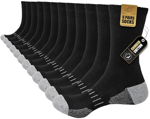 Stoeury Socken Herren, Baumwoll-Sportsocken mit Frottee-Sohle | Gepolsterte Arbeitssocken mit atmungsaktiver Baumwollmischung und Fußgewölbestütze für Wandern, Laufen, Trekking und Tennis