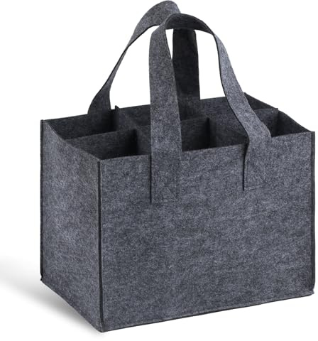 RUGLAMZHIP Flaschenkorb, Filztasche mit Fächern, Männerhandtasche Biertasche, Getränketasche für Weinflasche Bierflaschen Wasserflaschen Tragetasche (Grau, Flaschenträger 6 Flaschen)