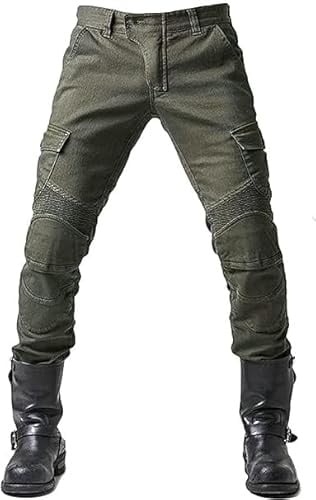 Motorradhose,Schutzhose,Herren,Motorradjeans,aus atmungsaktivem, verschleißfestem,mit 2 Paar Protektoren an Hüfte und Knie, abnehmbare Pads(Armee-grün,4XL)