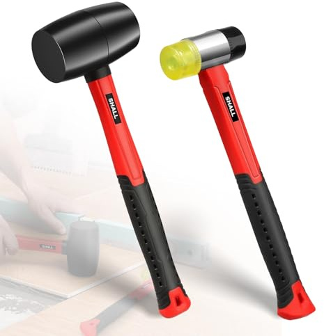 SHALL 2-teiliges Gummihammer-Set, 450g-Gummihammer und 40-mm-doppelseitiger weicher Hammer, stoßfester Glasfasergriff mit gepolstertem Griff