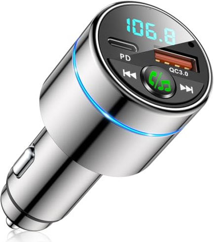Mohard FM Transmitter Auto Bluetooth 5.3, Ganzmetall PD 30W & QC3.0 18W Schnelles Autoladegerät Zigarettenanzünder, KFZ Bluetooth Adapter Auto Freisprechanlage, Noise Cancelling Mikrofon, Ringlicht