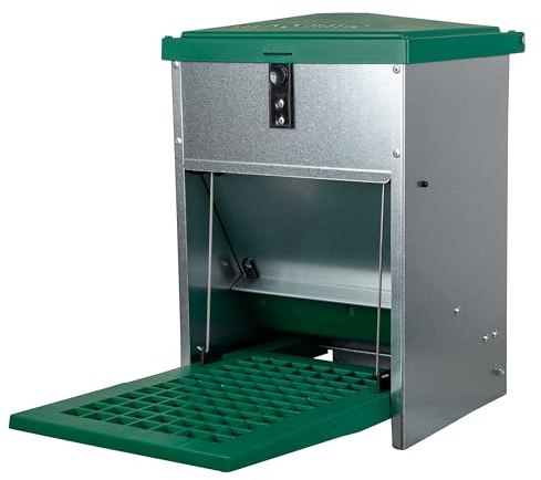 horizont Futterautomat Hühner Feedomatic mit Trittplatte, 5kg, verzinkt, Futterautomat für Hühner, ideales Hühnerzubehör, rattensicher, Futterspender
