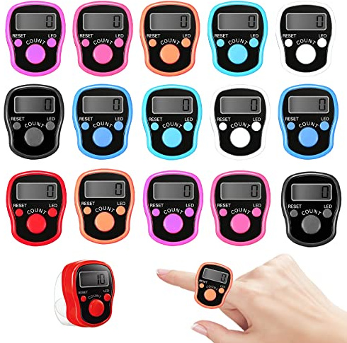 Zähler Fingerzähler Reihenzähler Maschenzähler Handzähler: 15 Stück 5 Digit Display Handzähler, Digitaler Fingerzähler Mit Led Licht, Elektronischer Finger Zähler Zum Nähen, Stricken, Weben, Golf