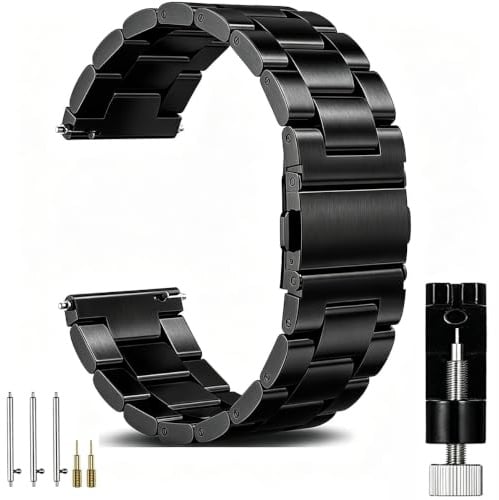OTOPO Kompatibel Samsung Galaxy Watch 4/6 Classic Armband 46mm 47mm 42mm 43mm,Watch 4/5/6/7/FE 40mm 44mm,Active 2 Armband Metall Frauen Männer, 20mm Metallarmband Edelstahl,Schwarz