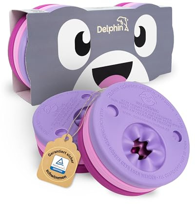 Delphin Schwimmscheiben – TÜV-geprüfte Schwimmscheiben für Kinder (1–8 J.) – Pannensicherer Auftrieb – Inkl. Sportbeutel & Abzeichen