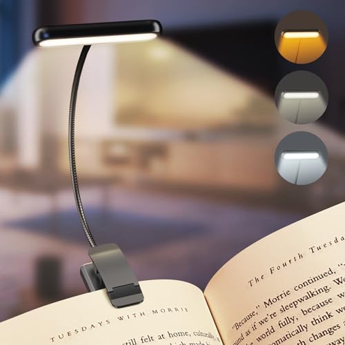 iFalarila Leselampe Buch Klemme, Breite Lichtabdeckung, USB C Wiederaufladbare Buchlampe mit 3 Farben & 10 Helligkeit dimmbar, flexibler Schwanenhals, klemmleuchte, Leselicht für Kinder