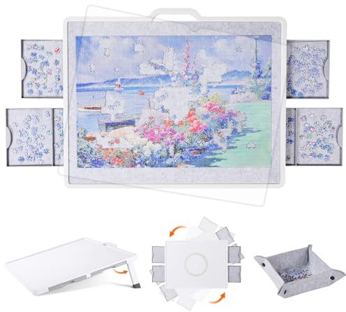 Lifewit Drehbar Puzzlebrett 1500 Teile mit 4 Schubladen und Schutzabdeckung | Tragbar Puzzle Board mit Filzmatte und Klappbarem Kippständer, Multifunktional Puzzletisch, Puzzle Organizer 89 x 68,5 cm