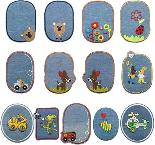 13 Aufbügelflicken,Aufnäher zum Aufbügeln für DIY Patches zum Aufbügeln Applikation Flicken Zum Aufbügeln Patch Sticker Jeans Kleidung Patches,Stern Aufbügler Bügelbild klein rund set