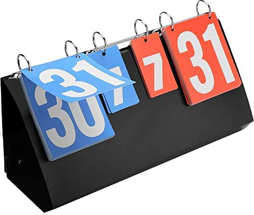 OUKENS Punktetafel für Sport, 4-stellige Sportanzeigetafel Seiten Flippen Sportwettbewerb Schiedsrichter Anzeigetafeln, 40x18cm Tragbare Tisch-Scoreboard für Basketball Badminton Tischtennis
