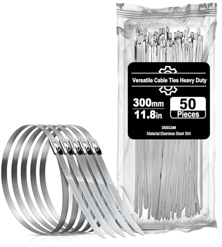 Deecam Edelstahl-Metallverbinder (50 Stück) – 300 x 4,6mm Rostfrei & Hitzebeständig | Robuste Fixierung für Auspuff-Hitzeschutz, Zaunbau & Garten
