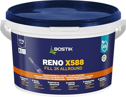 BOSTIK Reno X588 Fill Allround 2.5kg | Zweikomponentiger Reparaturmörtel für Innen - und Außenbereiche - Flexibel - Frostbeständig und Lösemittelfrei - Grau