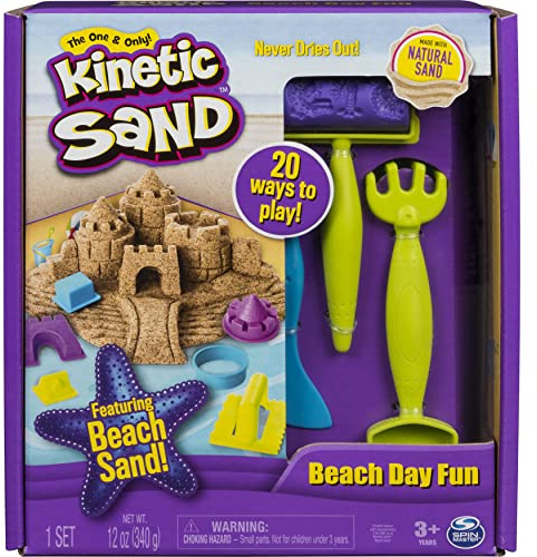 Kinetic Sand Strandspaß Set - mit 340 g magischem Sand aus Schweden und Zubehör für sauberes, kreatives Indoor-Sandspiel, für Kinder ab 3 Jahren