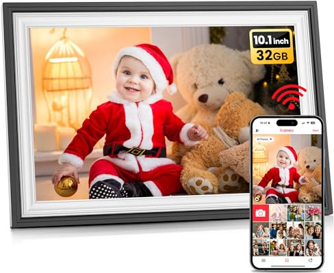 FRAMEO Digitaler Bilderrahmen WLAN 10,1 Zoll - 1280x800 IPS Touchscreen Digitale Bilderrahmen, 32GB Speicher, Auto Rotation Elektronischer Fotorahmen, Teilen Sie Fotos/Videos Sofort von überall