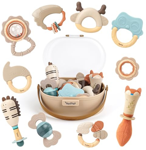 Baby Rassel 0-6 Monate Beißring Sensorik Montessori Spielzeug Zahnungshilfe Baby Spielzeug 6 Monate(10Pcs）
