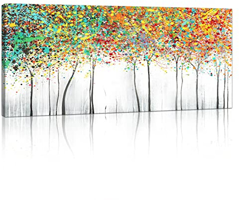 Mit Rahmen Großes Leinwandbilder Bilder 120x50cm Abstrakt Bunte Baumblüte bild auf leinwand Wandkunst Modern Wandbilder XXL Kunstdruck Deko für Wohnzimmer Schlafzimmer fertig zum Aufhängen