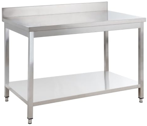GastroHero Edelstahl Arbeitstisch I Arbeitstisch 100x60 cm mit Grundboden I ohne Aufkantung I Edelstahltisch für Gastronomie I Gasto Tisch AISI 201 (1000 x 700 x 850 mm, mit Aufkantung)