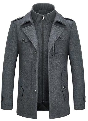 KUDORO Herren Wintermantel Wolle Kurzmantel Wollmantel Mittellang Slim Fit | Mantel für Business Freizeit Peacoat Herren Casual