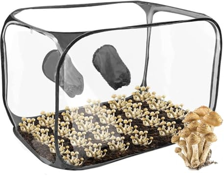 Pilzzuchtzelt, 90 * 60 * 60 cm Pilzzuchtset Zelt Faltbare Still Air Box Mycology Pilzzucht Box Champion Pilze Selber Züchten Pilze Züchten Set, Gartenbauzubehör für Pilzexperimente (Schwarz)