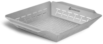 BURNHARD® Grillkorb 35,5 x 30 x 5,5 cm aus Edelstahl für Gemüse, Fleisch und Fisch, Gemüsekorb für Gas-, Elektro- und Holzkohlegrill, spülmaschinenfest, rostfrei